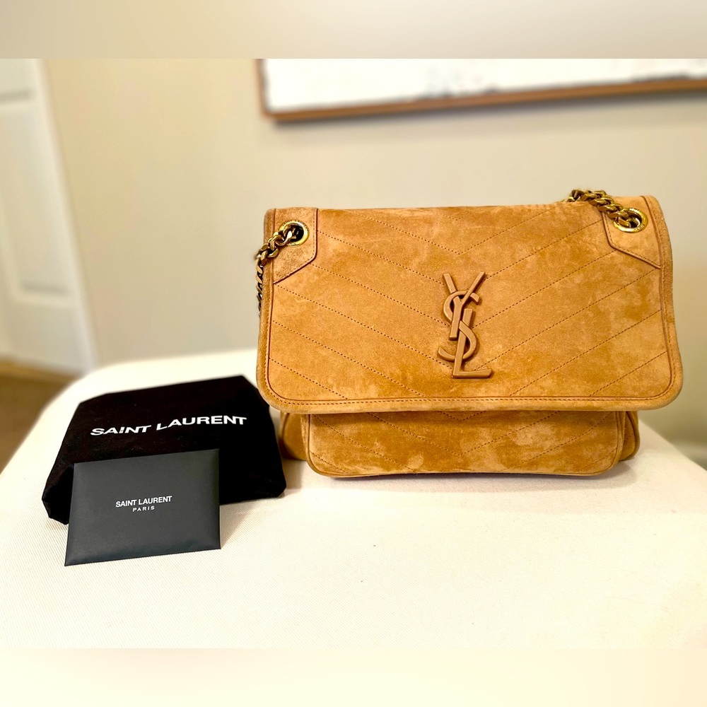 Saint Laurent Suede Niki Flap Chain Bag